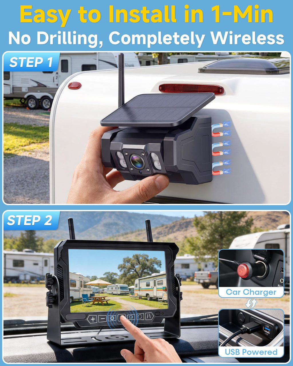 1080P Dual Magnetic Wireless Backup Camera 7" Split-Screen Z817243