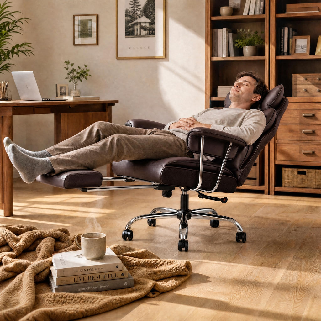 Big and Tall Brown Ergonomic Office Chair with Footrest N2486