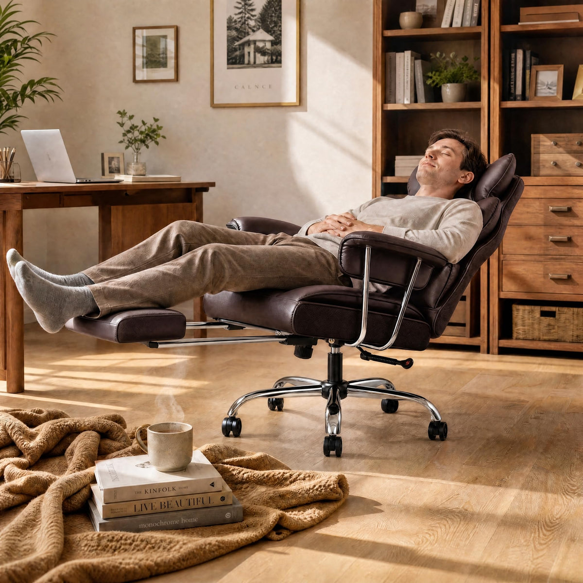 Big and Tall Brown Ergonomic Office Chair with Footrest N2486