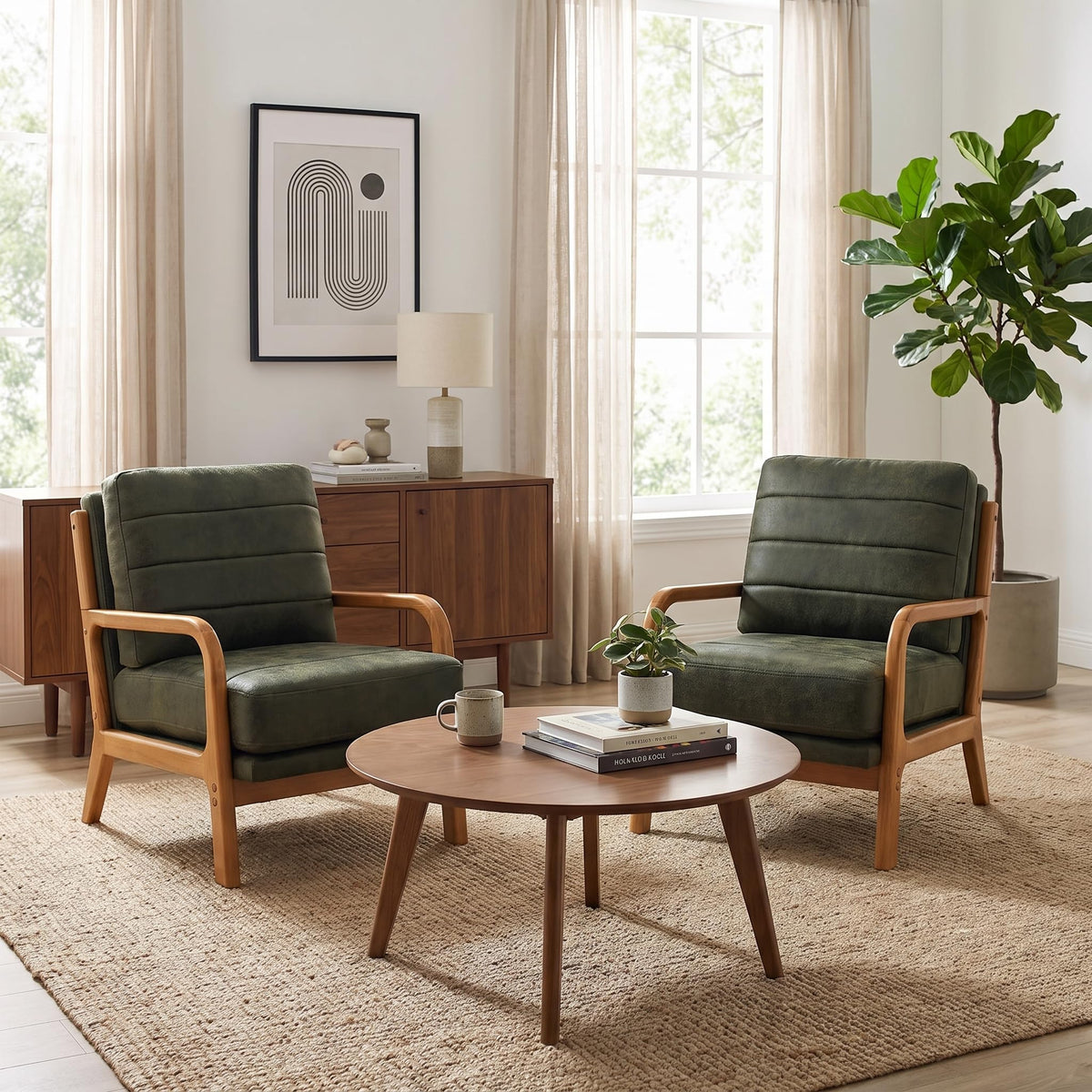 Mid Century Modern Faux Leather Accent Chair Set of 2 C138874