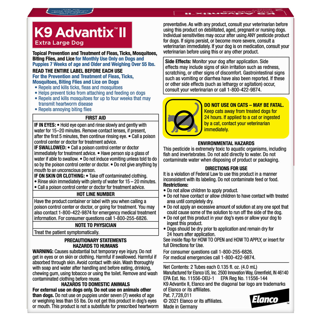 Flea, Tick & Mosquito Treatment & Prevention for Dogs Over 55 lbs G8607