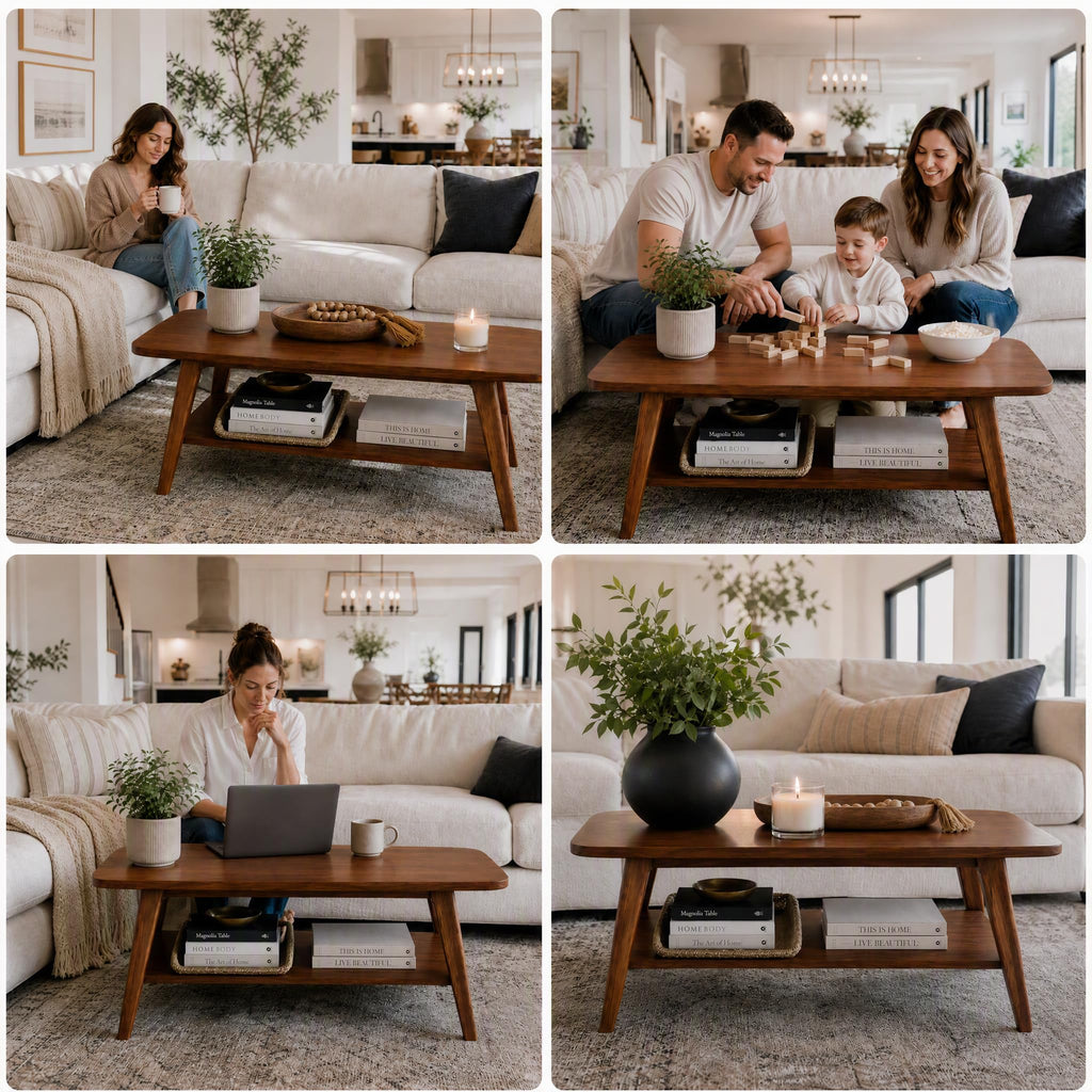 Solid Oak Coffee Table with Storage Shelf U51106