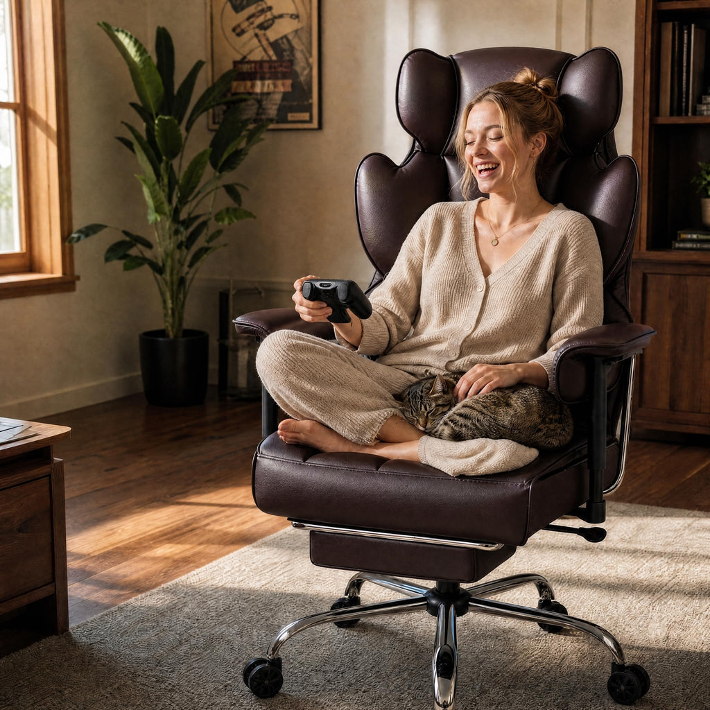 Big and Tall Brown Ergonomic Office Chair with Footrest N2486