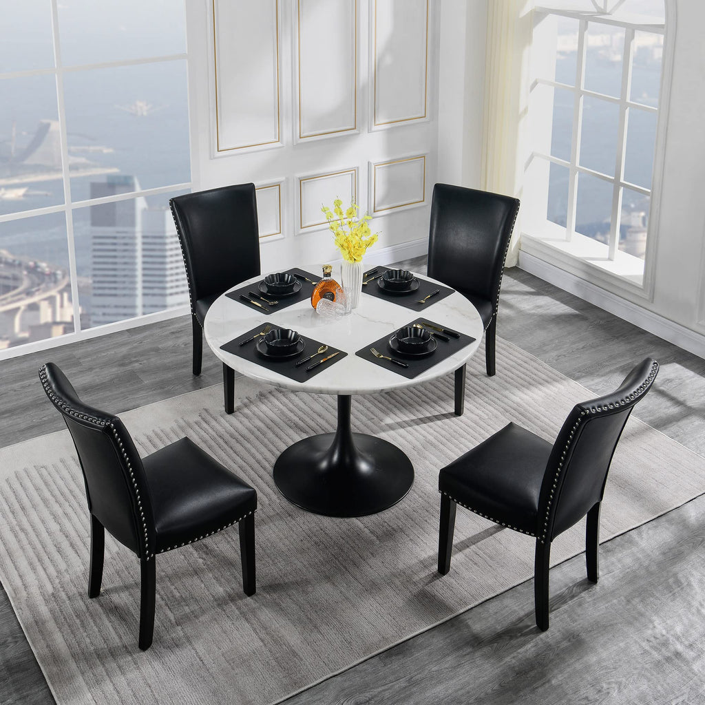 Black Leather Dining Chairs Set of 2 Q9939
