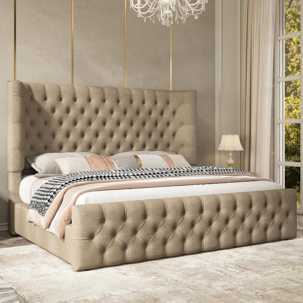 Cal King Bed Frame with Sleigh Headboard & Footboard J8158