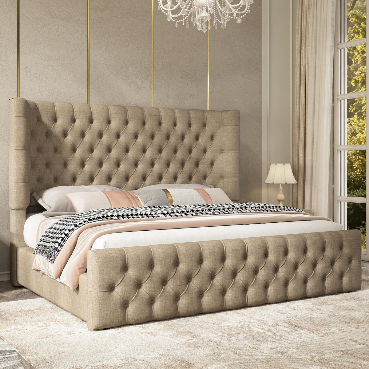 Cal King Bed Frame with Sleigh Headboard & Footboard J8158