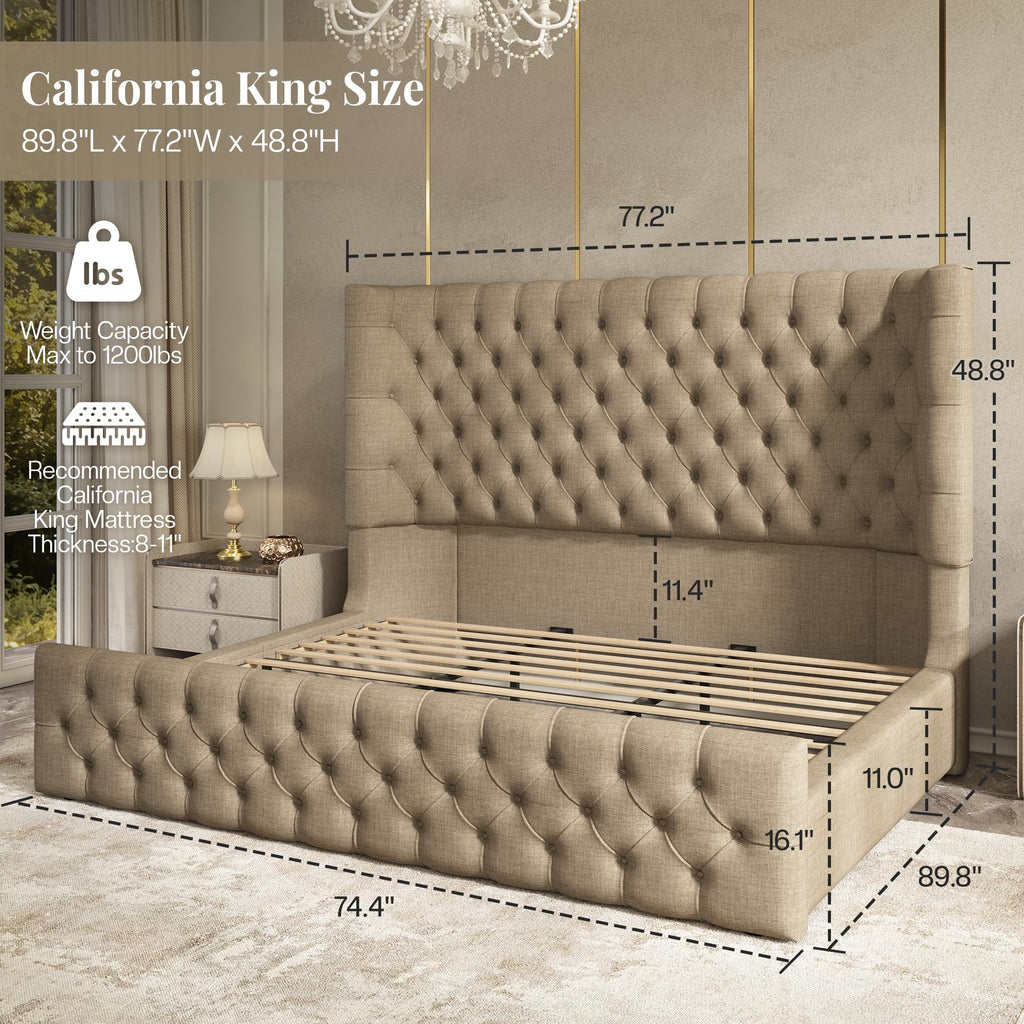 Cal King Bed Frame with Sleigh Headboard & Footboard J8158