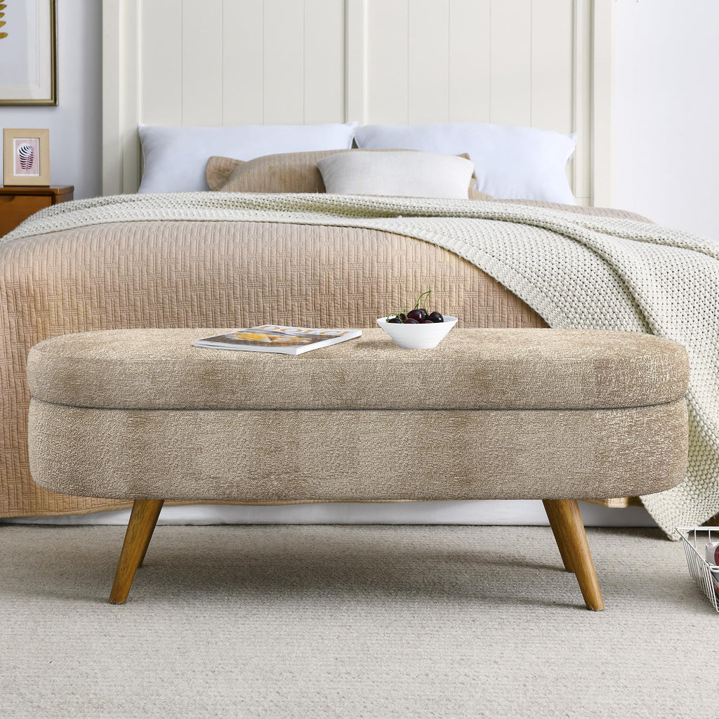 Oval Storage Bench with Rubber Wood Legs, Gray D403685