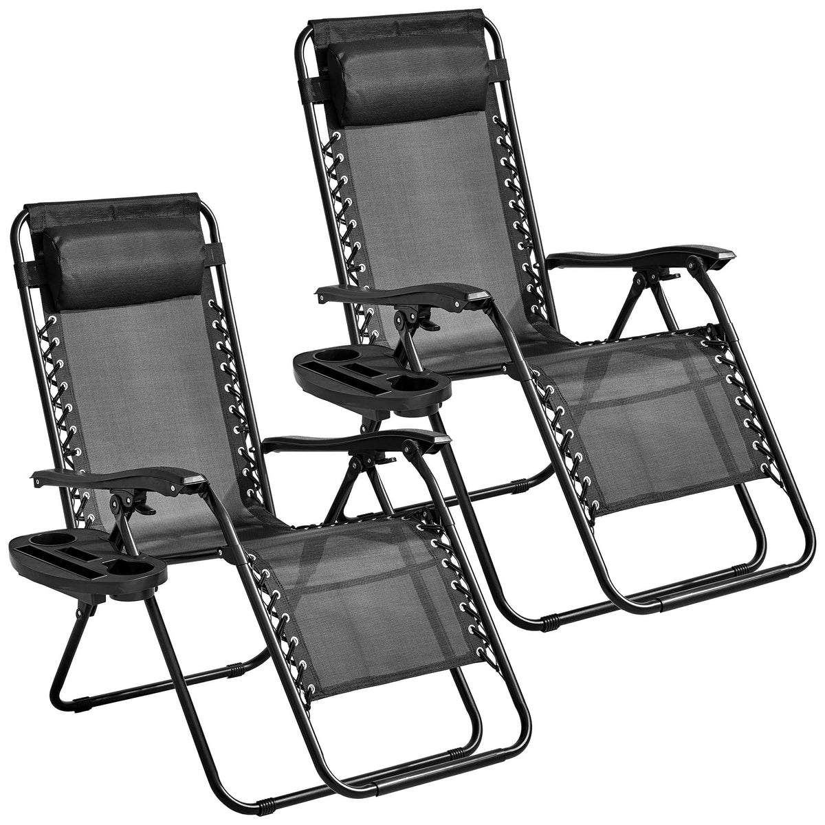 Black Set of 2 Zero Gravity Chairs with Cup Holder Tray D875334