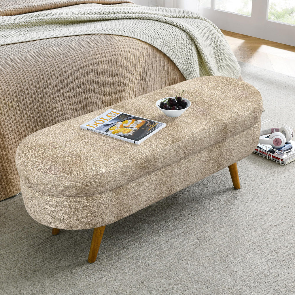 Oval Storage Bench with Rubber Wood Legs, Gray D403685